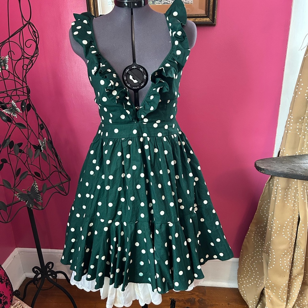 Fashion Nova Forest Green Dress with white dots